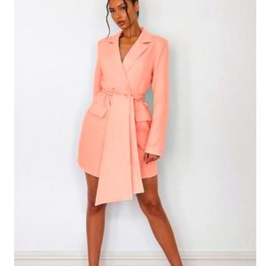 Peach blazer dress with belt sash NWT